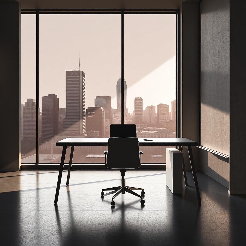 Modern virtual leasing office desk with city skyline